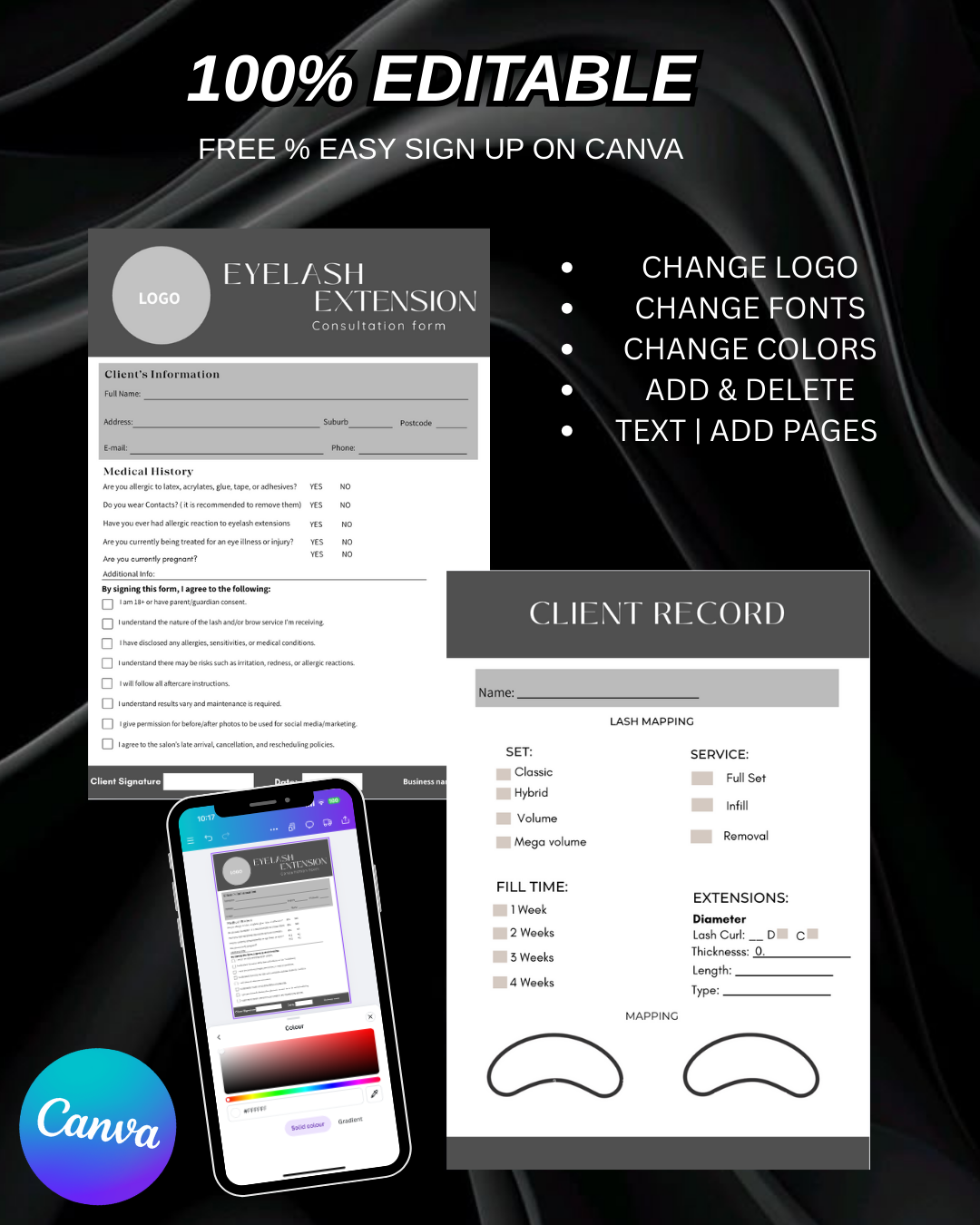 2 PGS Eyelash Extension Form Bundle - Canva template